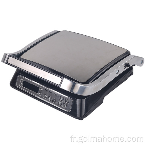 Contact Barbecue BBQ Grill Sandwich Press Panini Maker avec levier de levage en aluminium Vitrine LED Grill électrique
